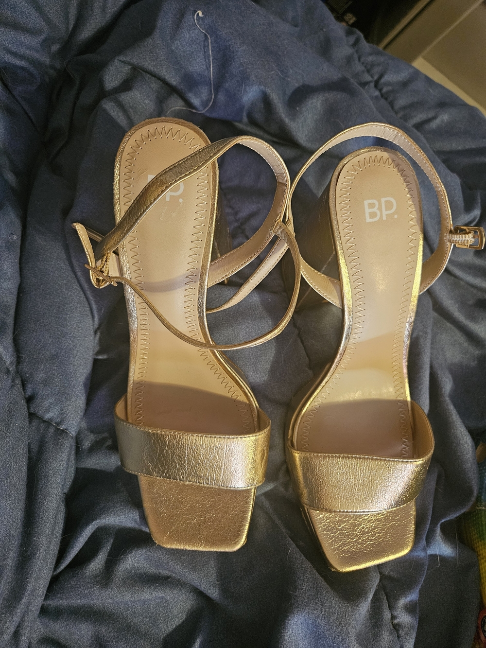 bp Gold Strappy Block Heel Sandals